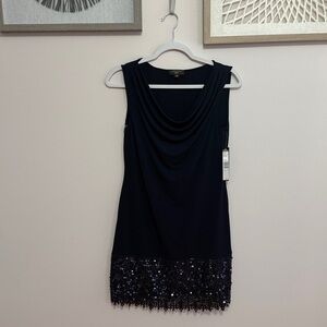TAHARI Arthur S Levine Elegant Women’s Navy Dress with Sequin Hem